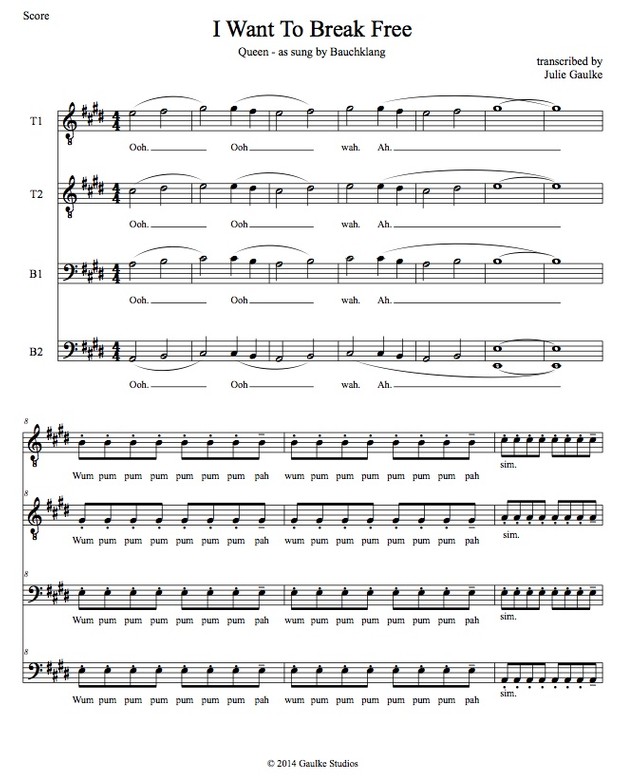 I Want To Break Free (Queen/Bauchklang) transcription