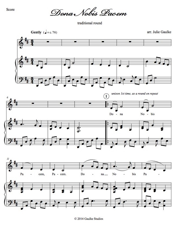 Dona Nobis Pacem (key of D) score and accompaniment track