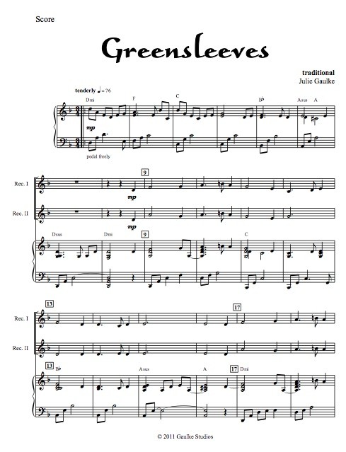 Greensleeves - recorder
