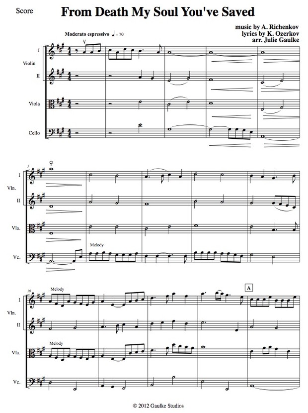 From Death My Soul You've Saved - String quartet plus bass - original arrangement