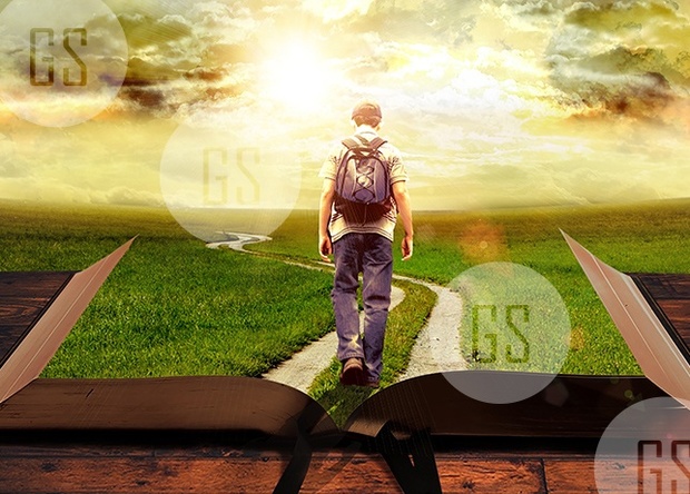 Man Walking on Path Leading Through Bible-1A
