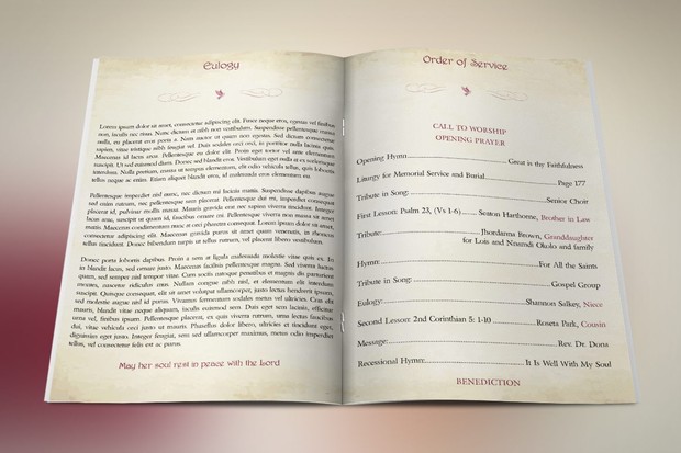 Watercolor Funeral Program Publisher Template