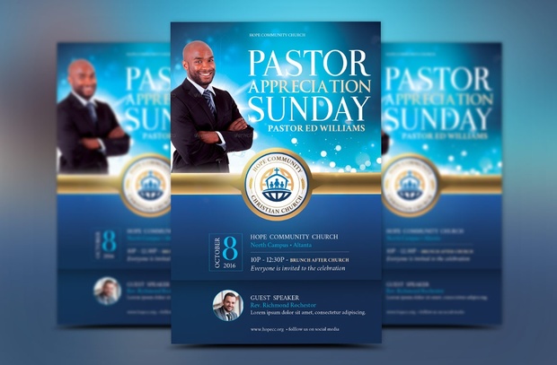Blue Pastor Appreciation Flyer Template
