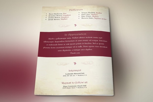 Watercolor Funeral Program Publisher Template