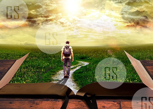 Man Walking on Path Leading Through Bible-2B
