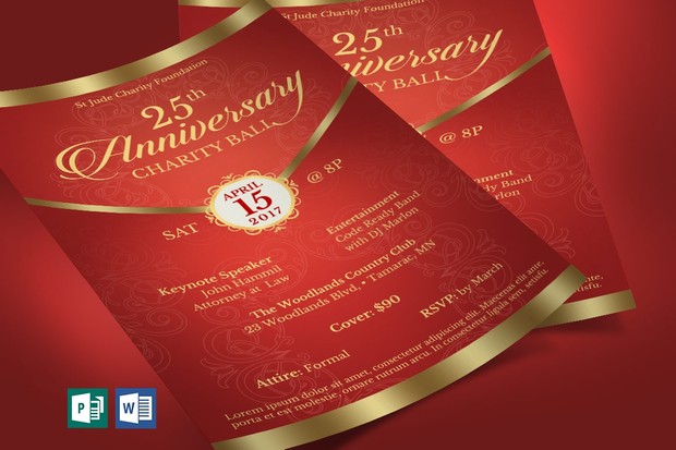 red gold anniversary gala flyer publisher word templat