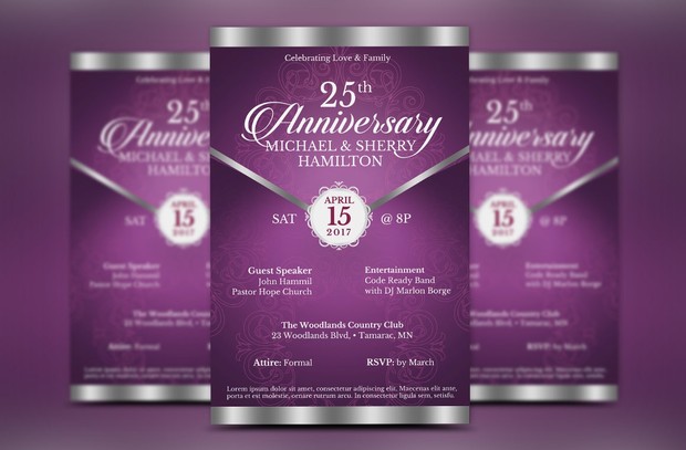 Purple Silver Anniversary Gala Flyer Publisher Word Template