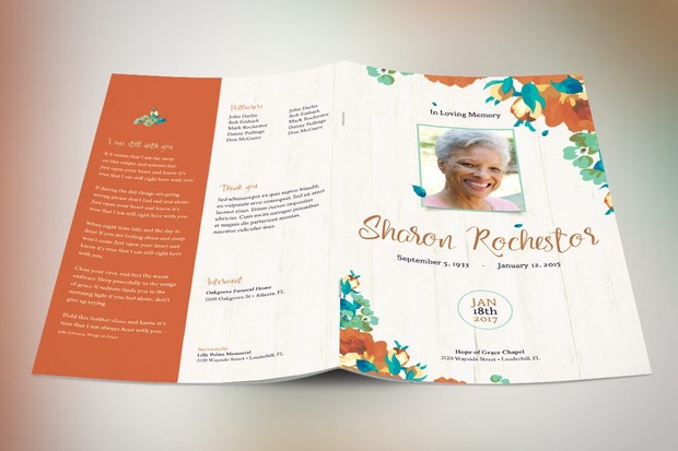 Autumn Floral Funeral Program Template