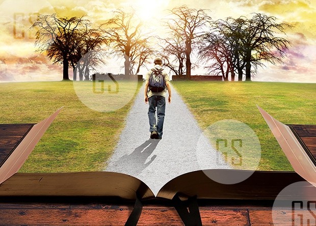 Man Walking on Path Leading Through Bible-4B