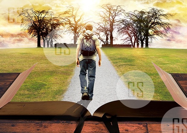 Man Walking on Path Leading Through Bible-4A
