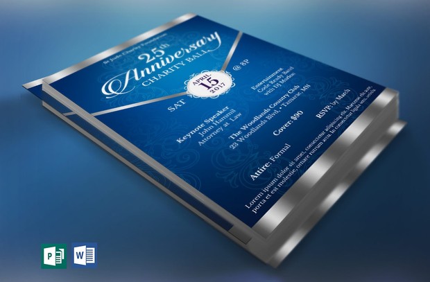 Blue Silver Anniversary Gala Flyer Publisher Word Template