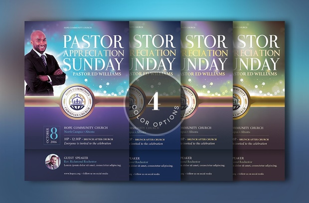 Blue Pastor Appreciation Flyer Template