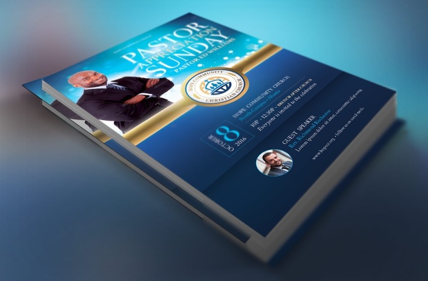 Blue Pastor Appreciation Flyer Template