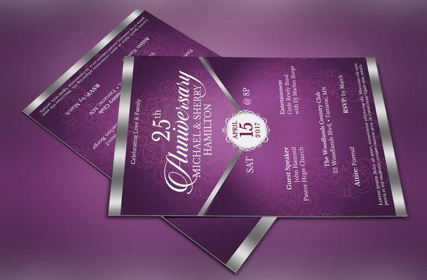 Purple Silver Anniversary Gala Flyer Publisher Word Template