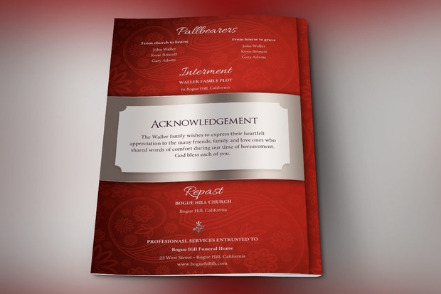 Crimson Dignity Funeral Program Publisher Template