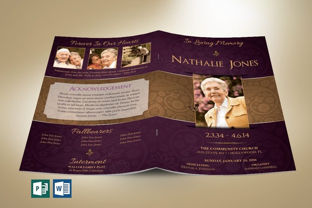 Royal Funeral Program Publisher Word Template - 4 Pages