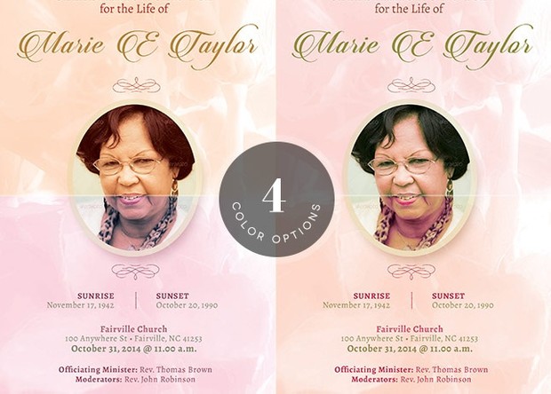 Pink Roses Funeral Program Template