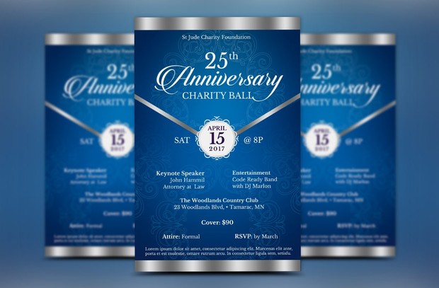 Blue Silver Anniversary Gala Flyer Publisher Word Template