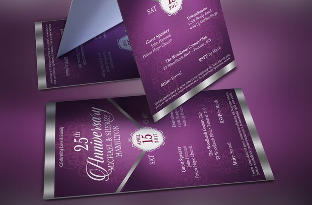 Purple Silver Anniversary Gala Flyer Publisher Word Template