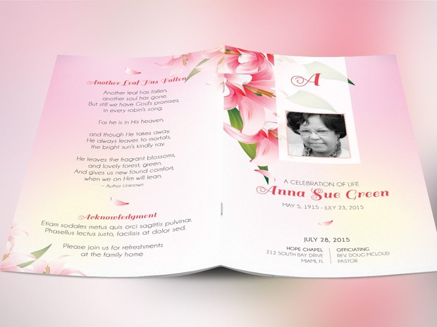 Petals Funeral Program Publisher Template