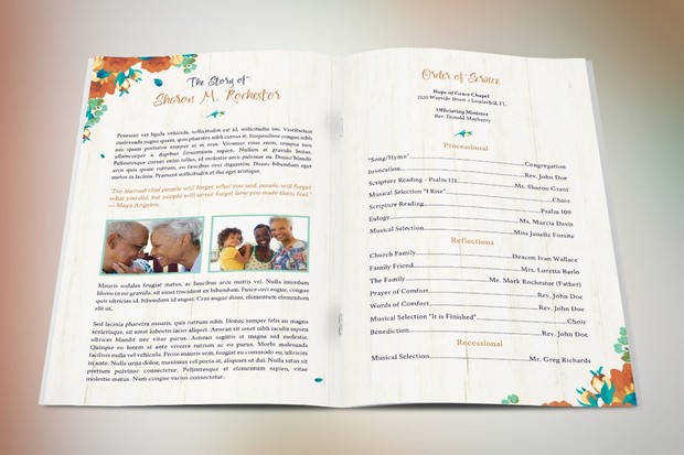 Autumn Floral Funeral Program Template