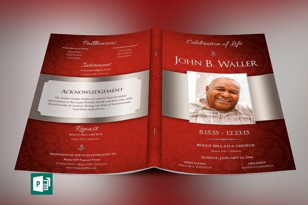 Crimson Dignity Funeral Program Publisher Template