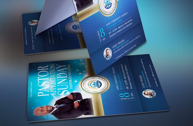 Blue Pastor Appreciation Flyer Template