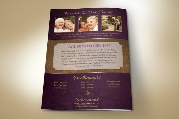 Royal Funeral Program Publisher Word Template - 4 Pages