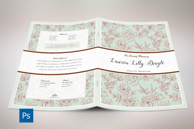 Vintage Rose Funeral Program Template