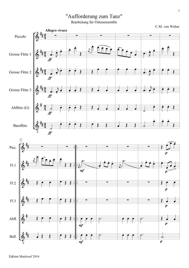 Aufforderung zum Tanz (Flötenensemble)