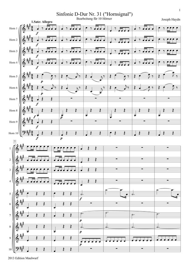Haydn Sinfonie Nr.31 (Hornensemble)