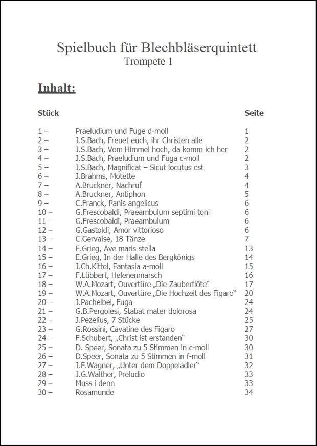 Spielbuch für Blechbläserquintett