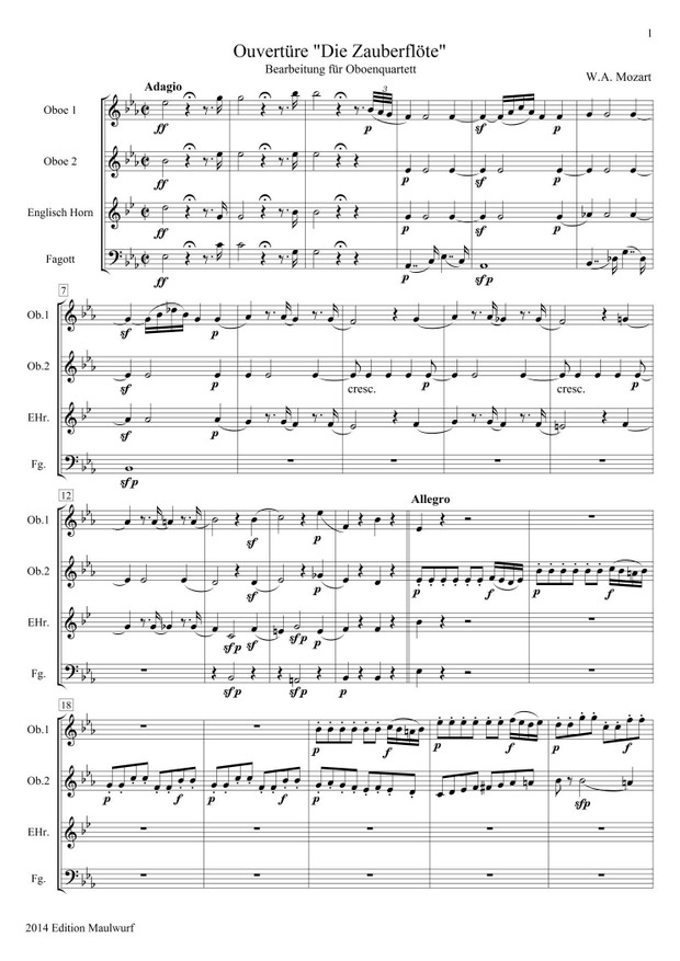 Zauberflöte Ouvertüre (Oboenquartett)