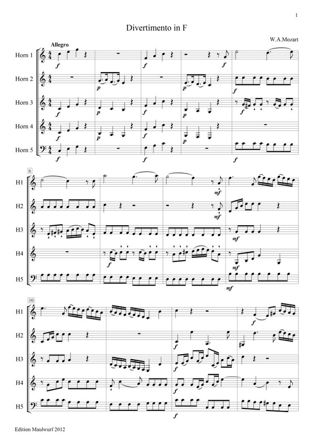 Mozart Divertimento in F (Hornensemble)