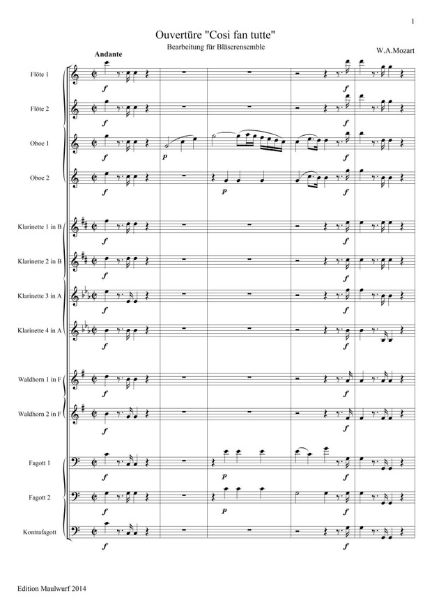 Cosi Fan Tutte Ouvertüre (Bläserensemble)