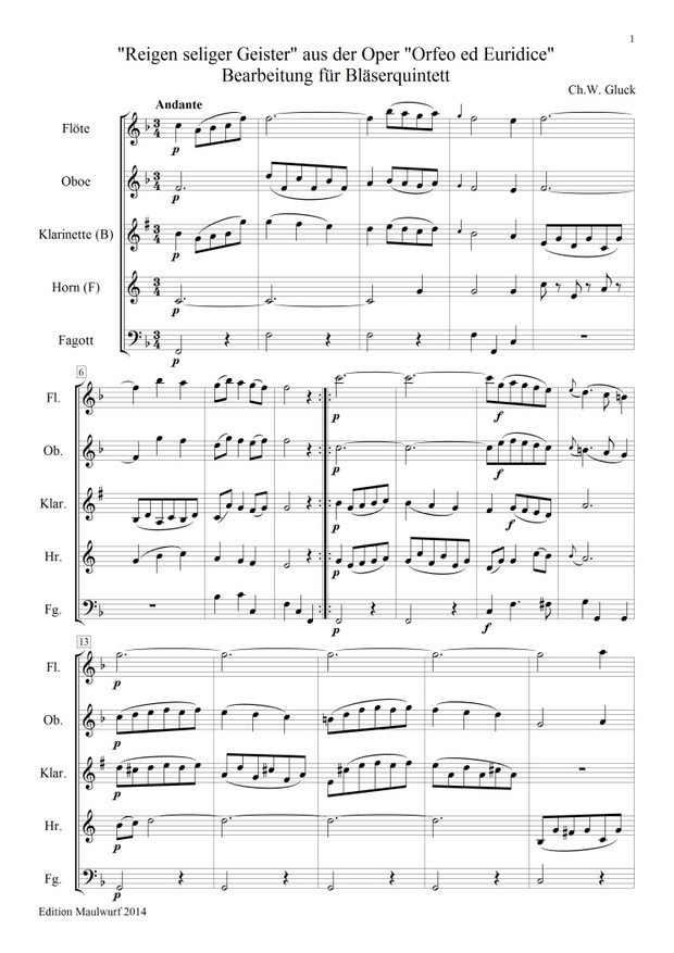 Gluck Reigen (Holzbläserquintett)