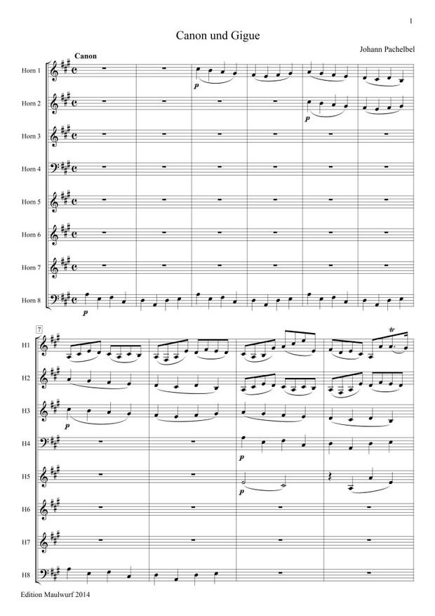 Pachelbel Canon und Gigue Hornoktett