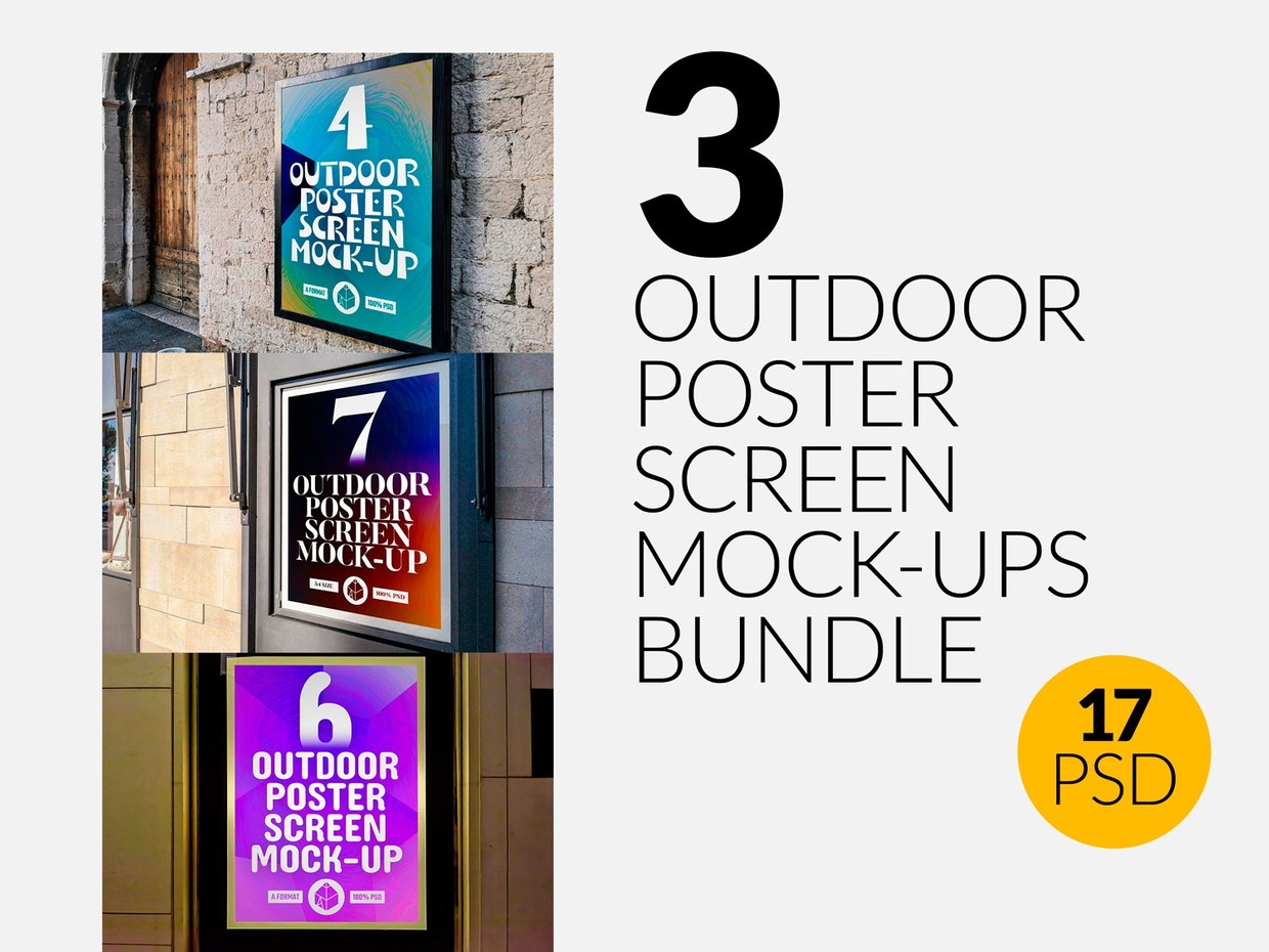 3 Outdoor Poster Screen MockUps Bundle Graphic Shelter