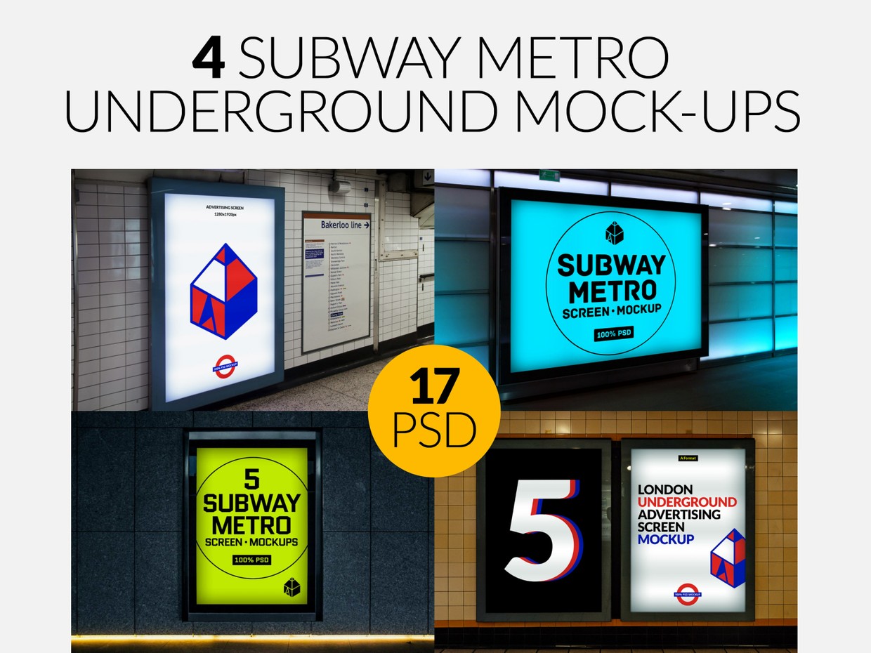 4 Subway Metro Underground Advertising Screen Mock-Ups - Graphic Shelter