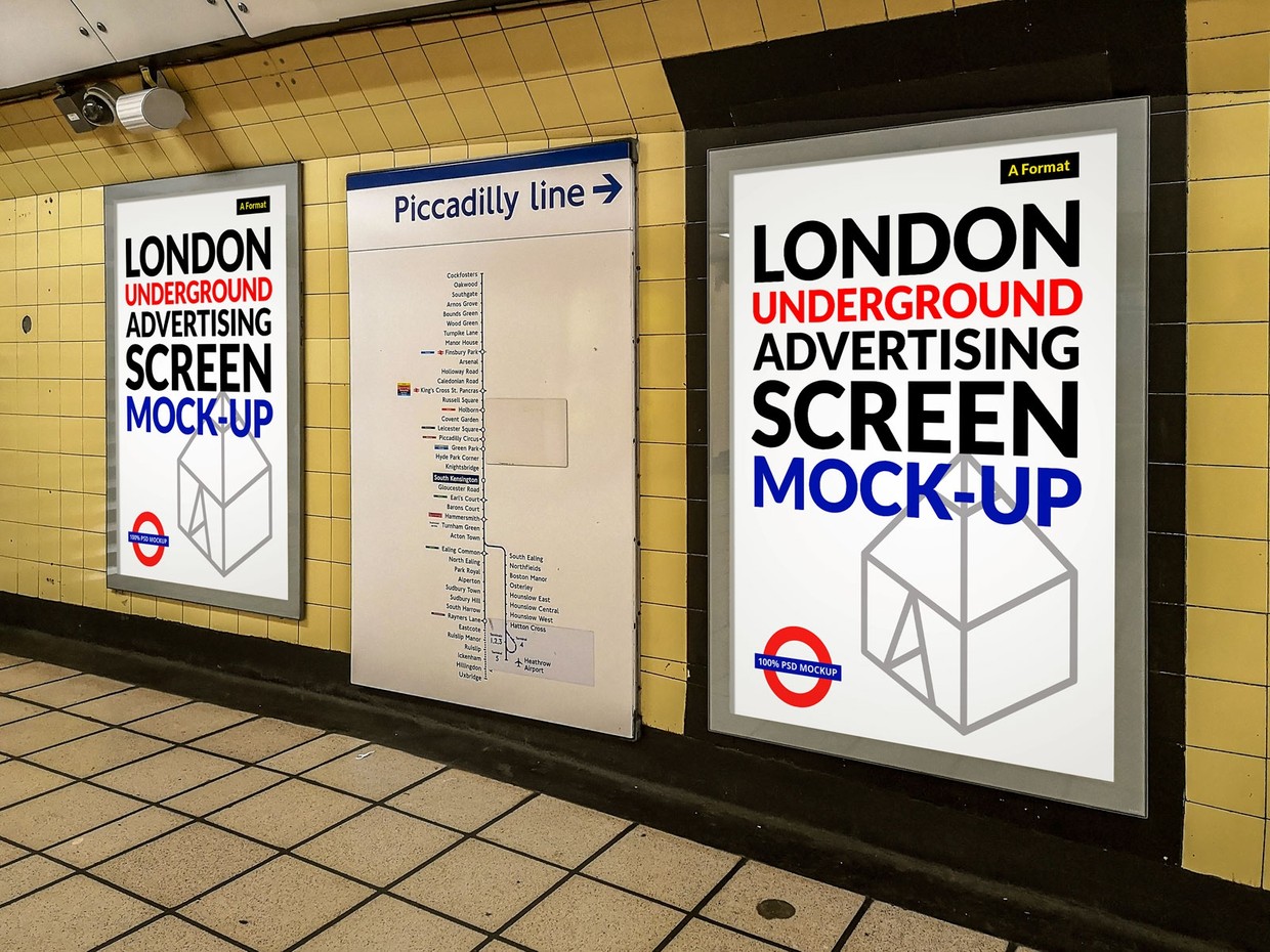 Free London Underground Advertising Screen MockUp 5