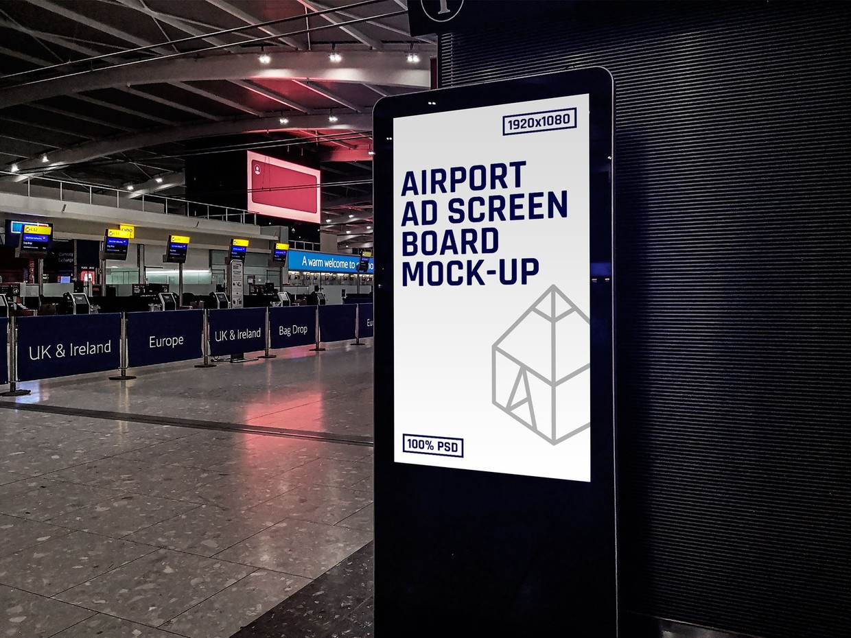 Download Free Airport Ad Screen Board Mock Up 3 Graphic Shelter