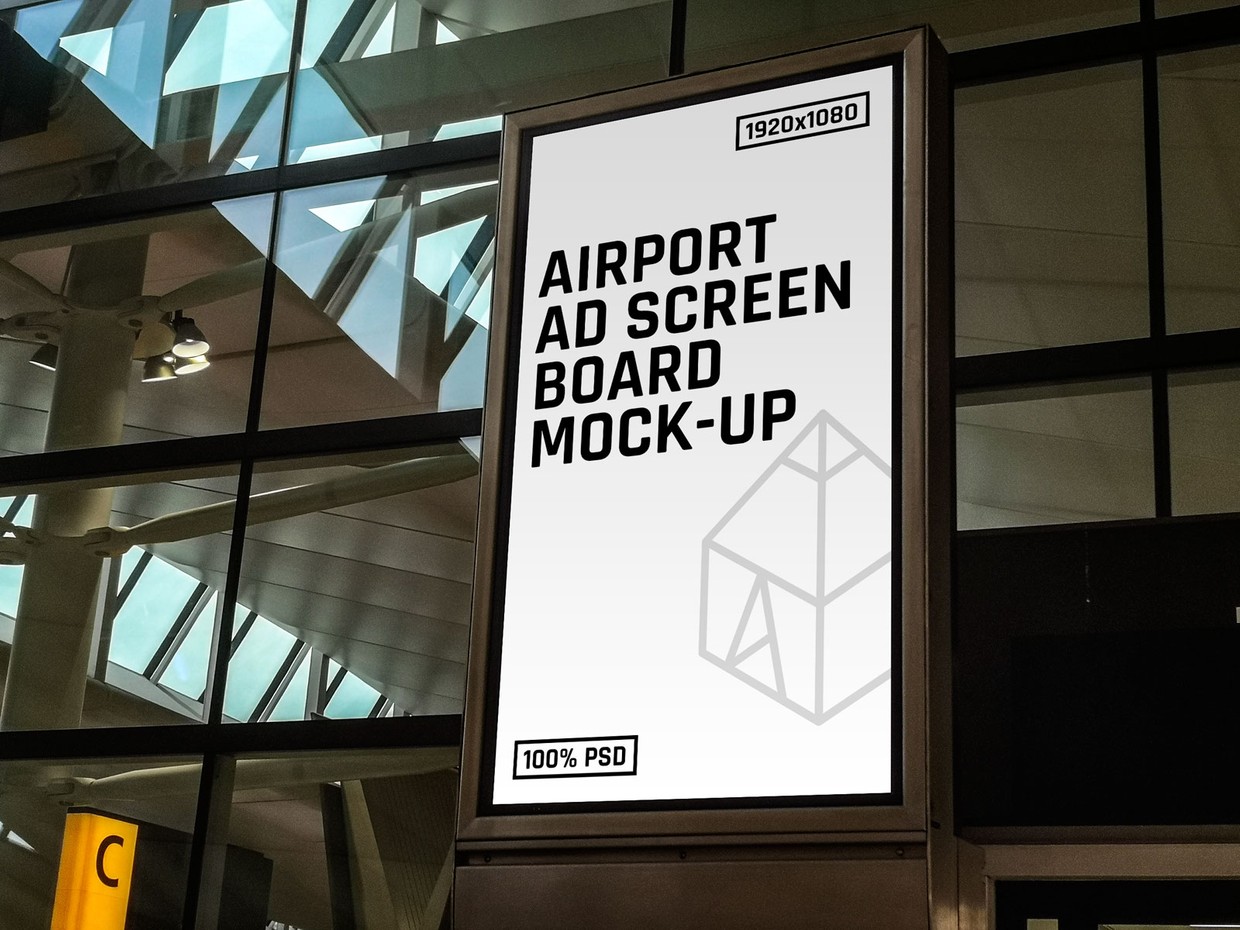 Download Free Airport Ad Screen Board Mock Up 2 Graphic Shelter