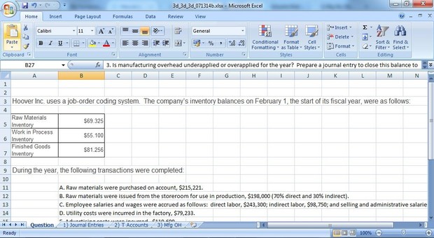 Hoover Inc. uses a job-order coding system