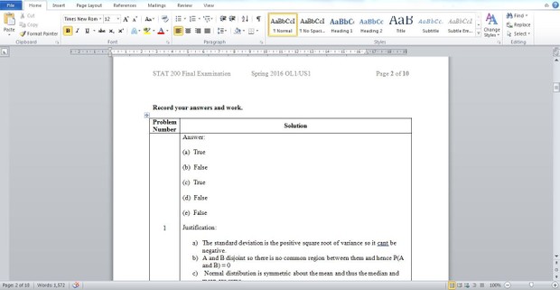 STAT 200: Introduction to Statistics Final Examination, Spring 2016 OL1/US1