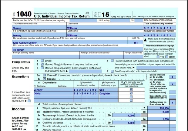 Income Tax Return Assignment Spring 2016 - Jeremy and Sharon (Form2015)