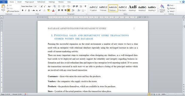 Technical Paper: Database Administrator for Department Store