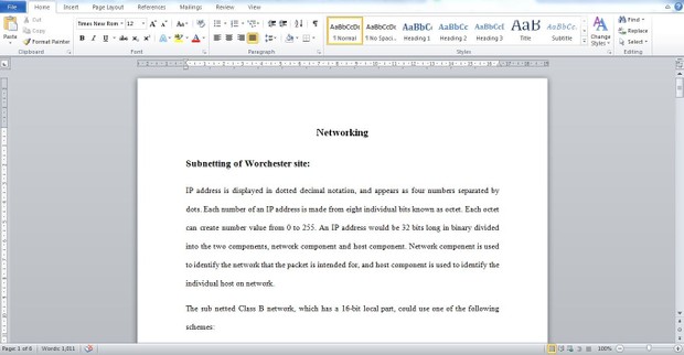 Subnet addressing to accommodate Worchester site