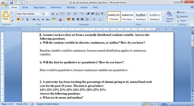 Business Statitistics Question