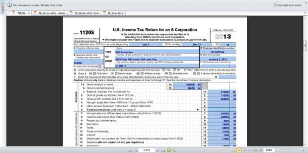 S CORPORATION TAX RETURN PROBLEM Salt Source Inc.’s (SSI) 2013