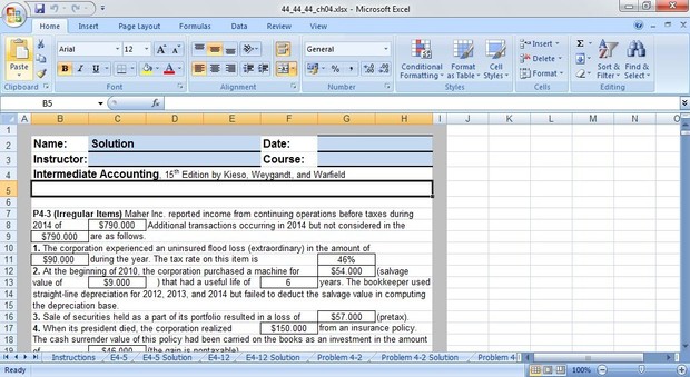 Intermediate Accounting, 15th Edition by Kieso, Weygandt, and Warfield - Excel Template Chapter 4